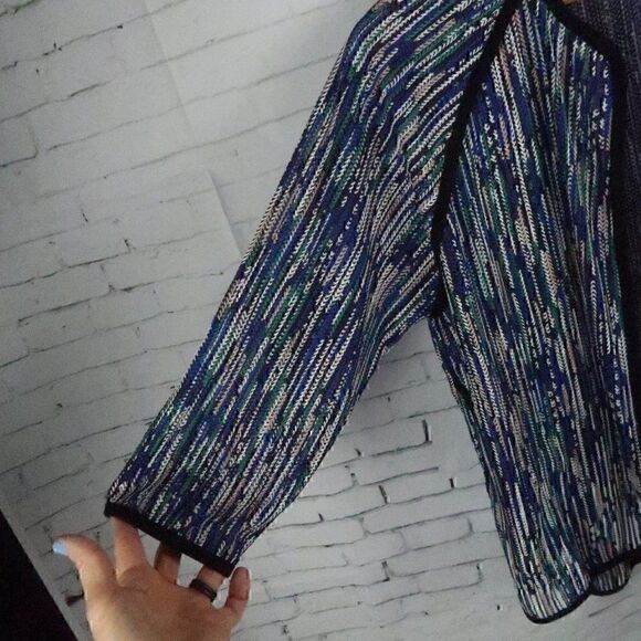 FROM.S BLACK BLUE GREEN WHITE OPEN CARDIGAN STYLE 1/2 SLEEVE JACKET WITH POCKETS - Picture 3 of 7